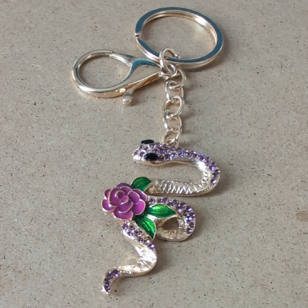 Elegant Snake Keychain Bag Charm with Floral Accent